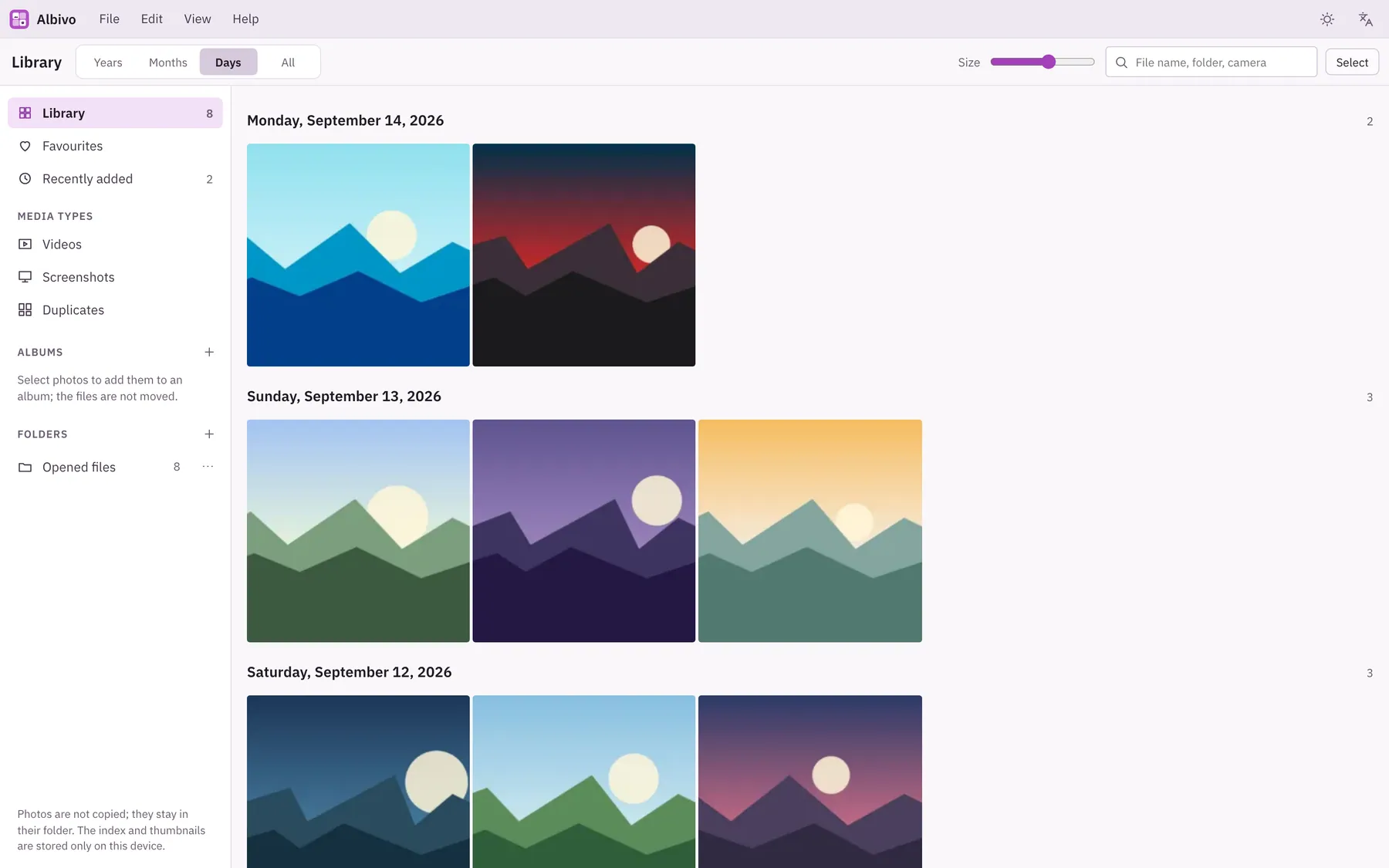 Albivo screenshot: workspace with sample content