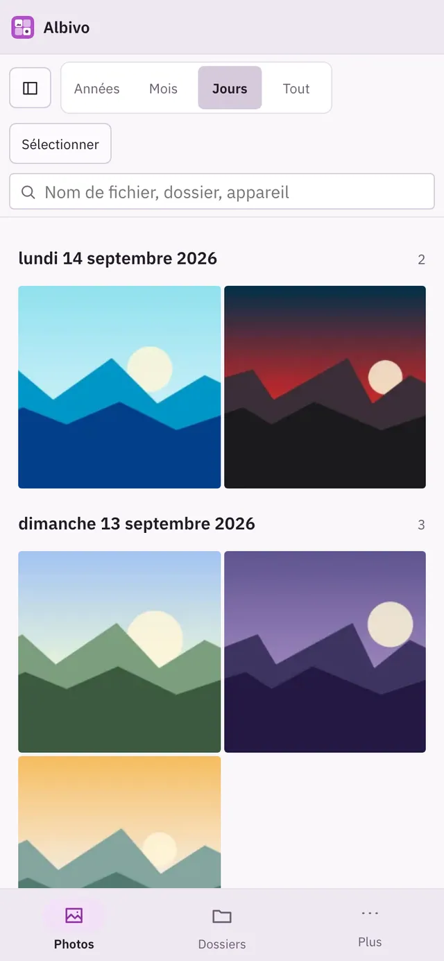 Capture d'écran de Albivo : espace de travail avec un contenu d'exemple
