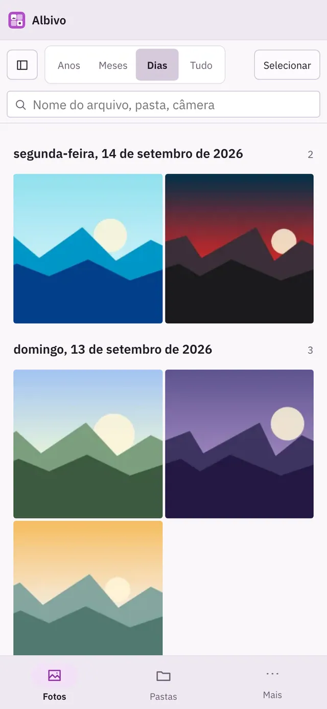Captura de tela do Albivo: área de trabalho com conteúdo de exemplo