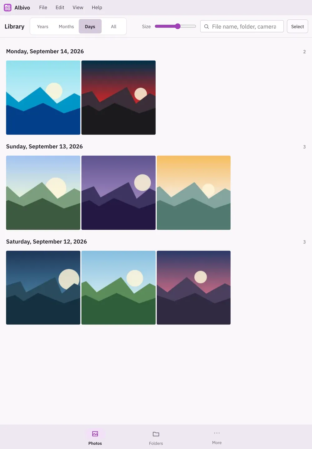 Albivo screenshot: workspace with sample content