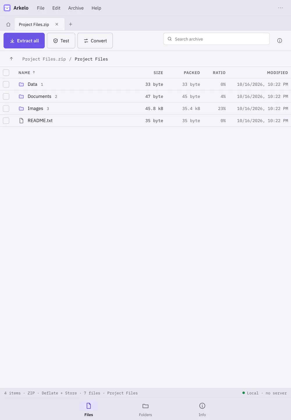 Arkelo screenshot: workspace with sample content