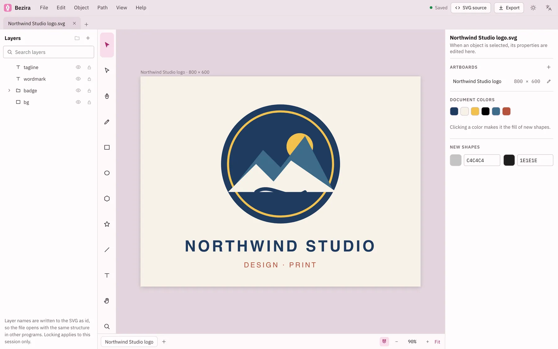 Bezira screenshot: workspace with sample content