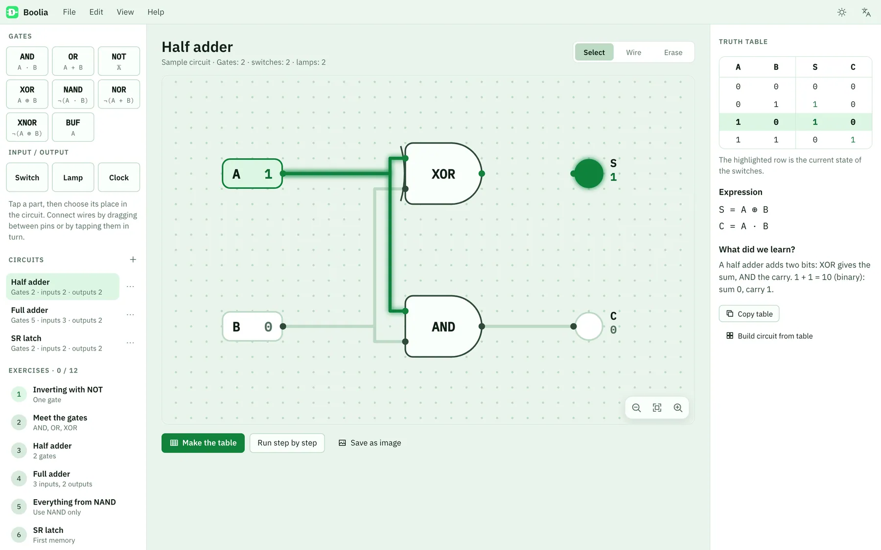 Boolia screenshot: workspace with sample content