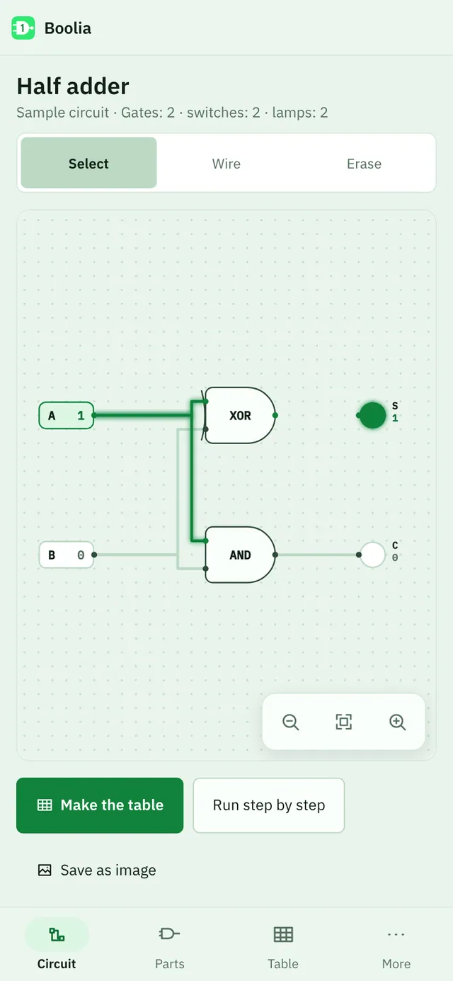 Boolia screenshot: workspace with sample content