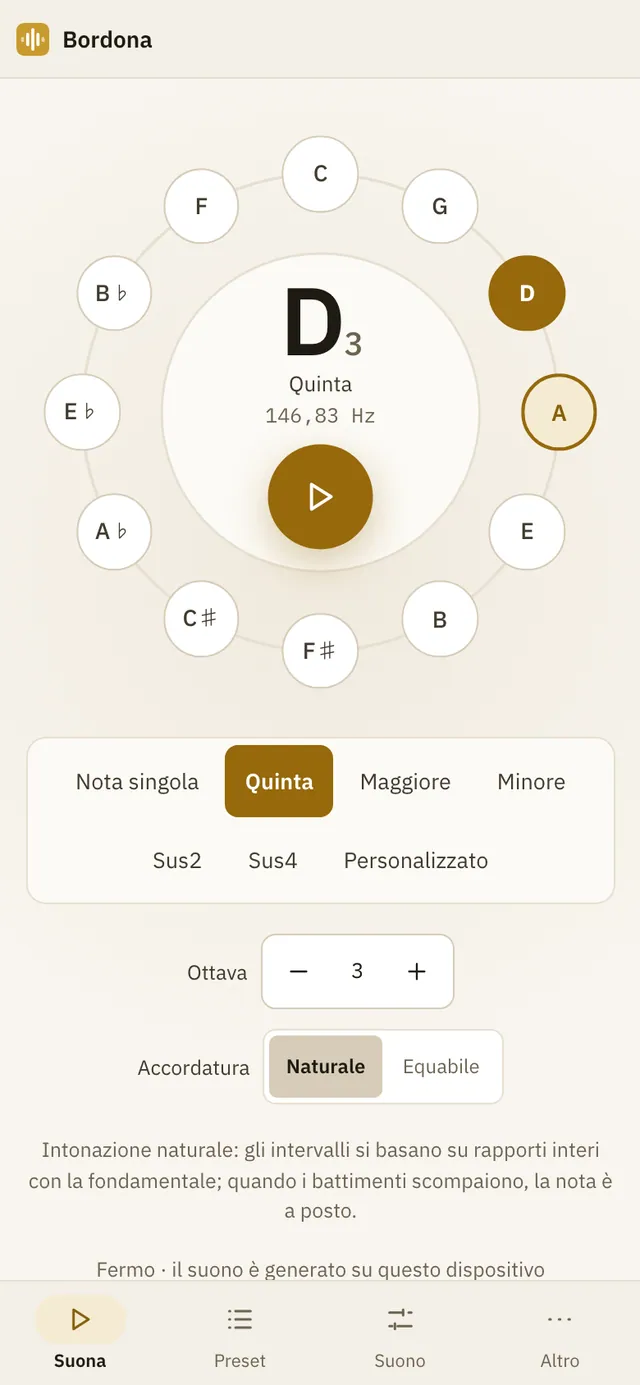 Screenshot di Bordona: area di lavoro con contenuto di esempio