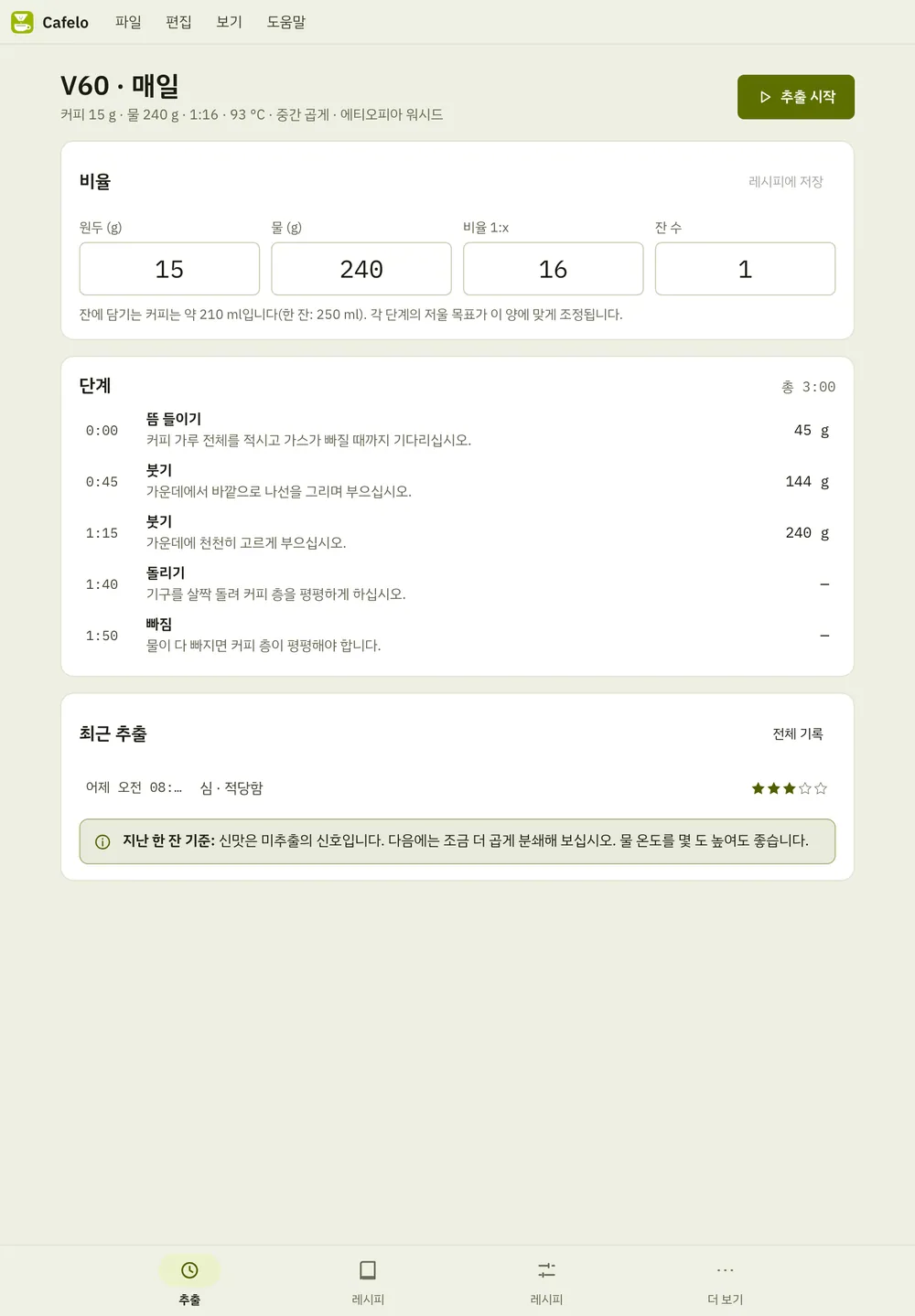 Cafelo 스크린샷: 샘플 콘텐츠가 있는 작업 화면