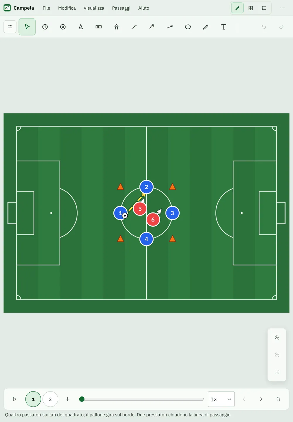 Screenshot di Campela: area di lavoro con contenuto di esempio