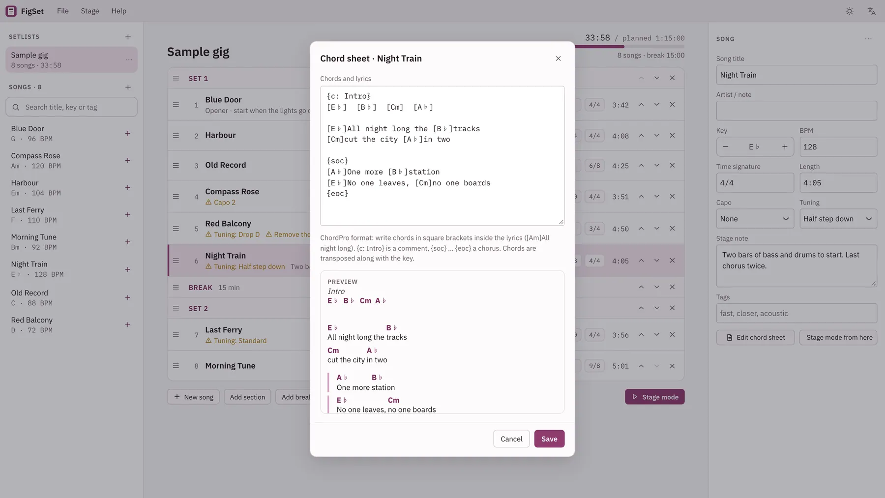 Cuevio screenshot: workspace with sample content