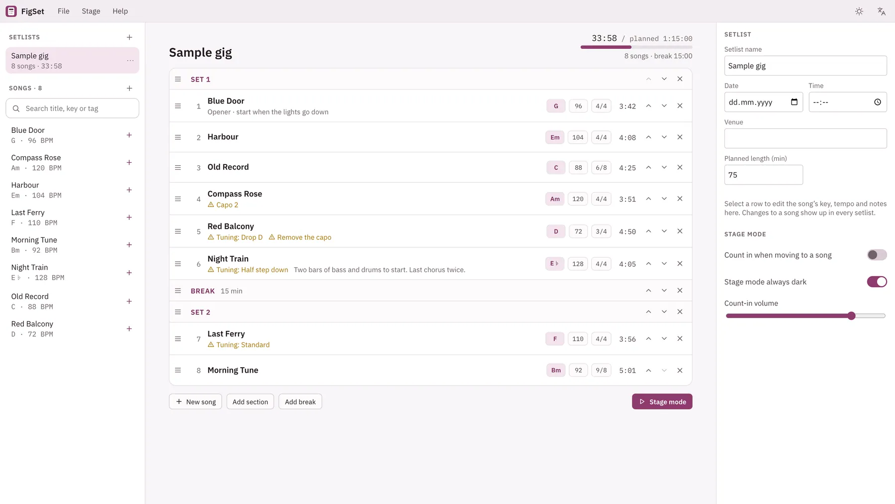 Cuevio screenshot: workspace with sample content