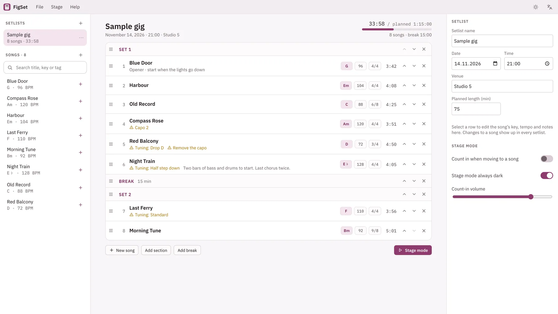 Cuevio screenshot: workspace with sample content