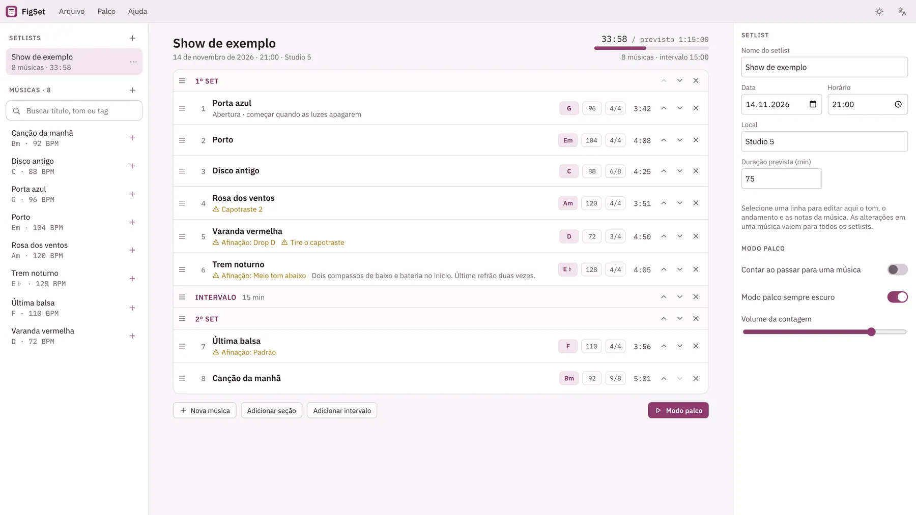 Captura de tela do Cuevio: área de trabalho com conteúdo de exemplo