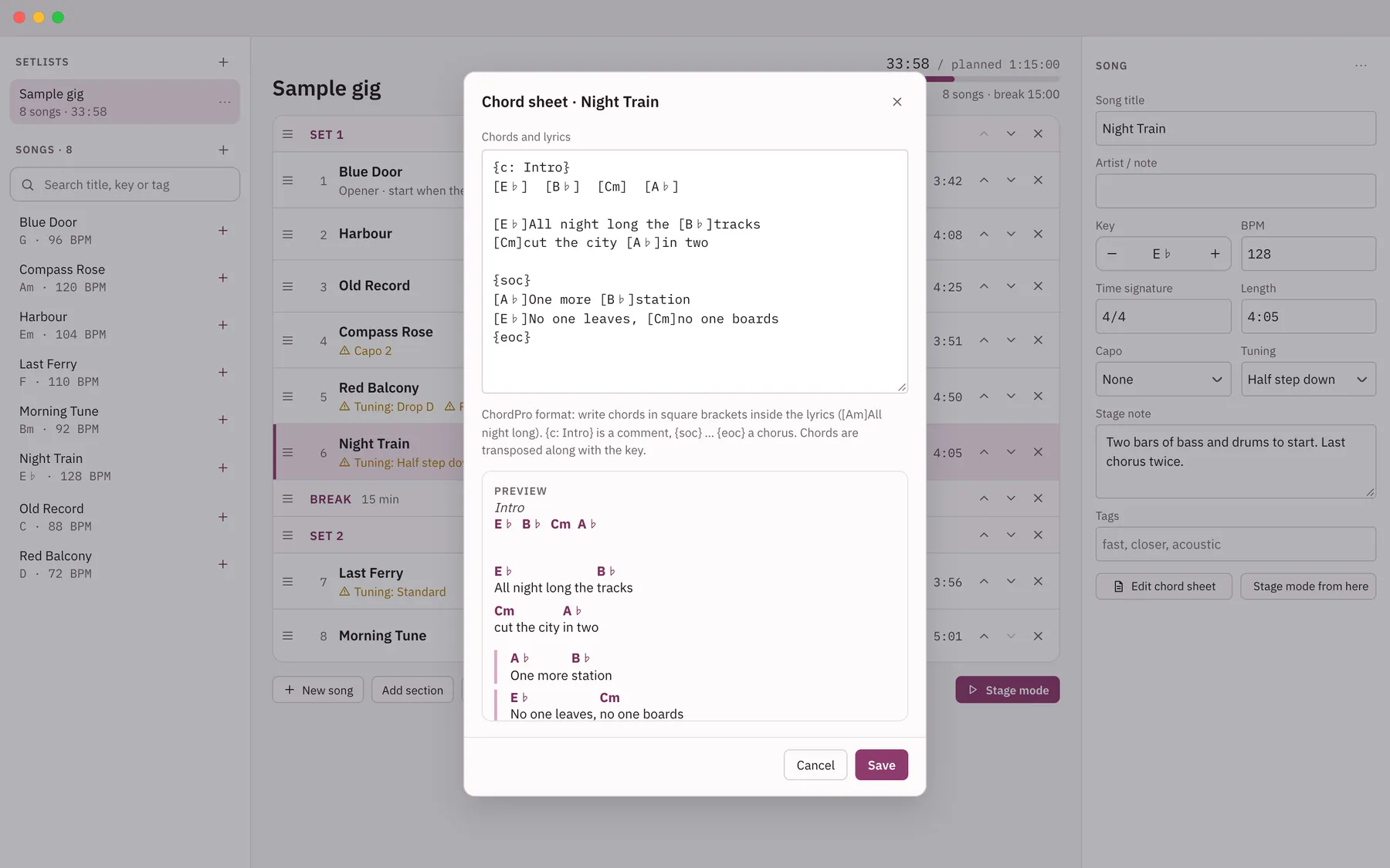 Cuevio screenshot: workspace with sample content
