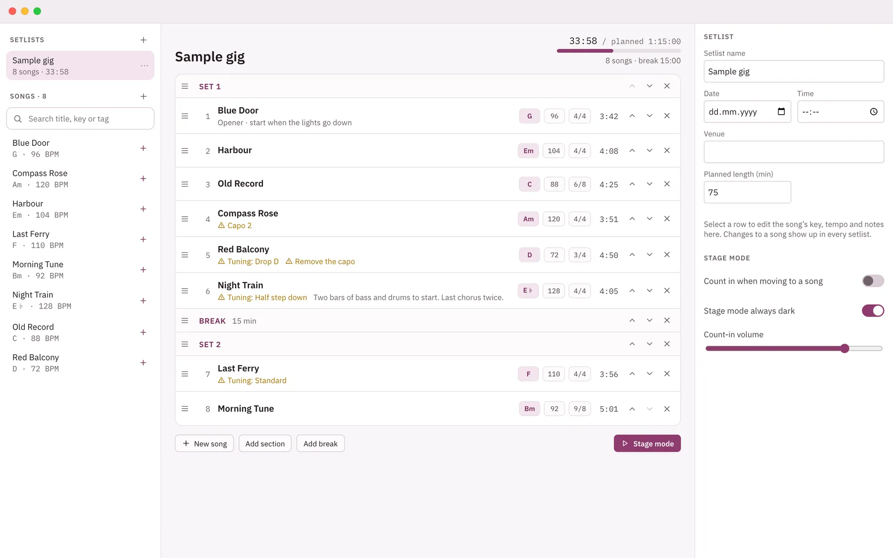 Cuevio screenshot: workspace with sample content