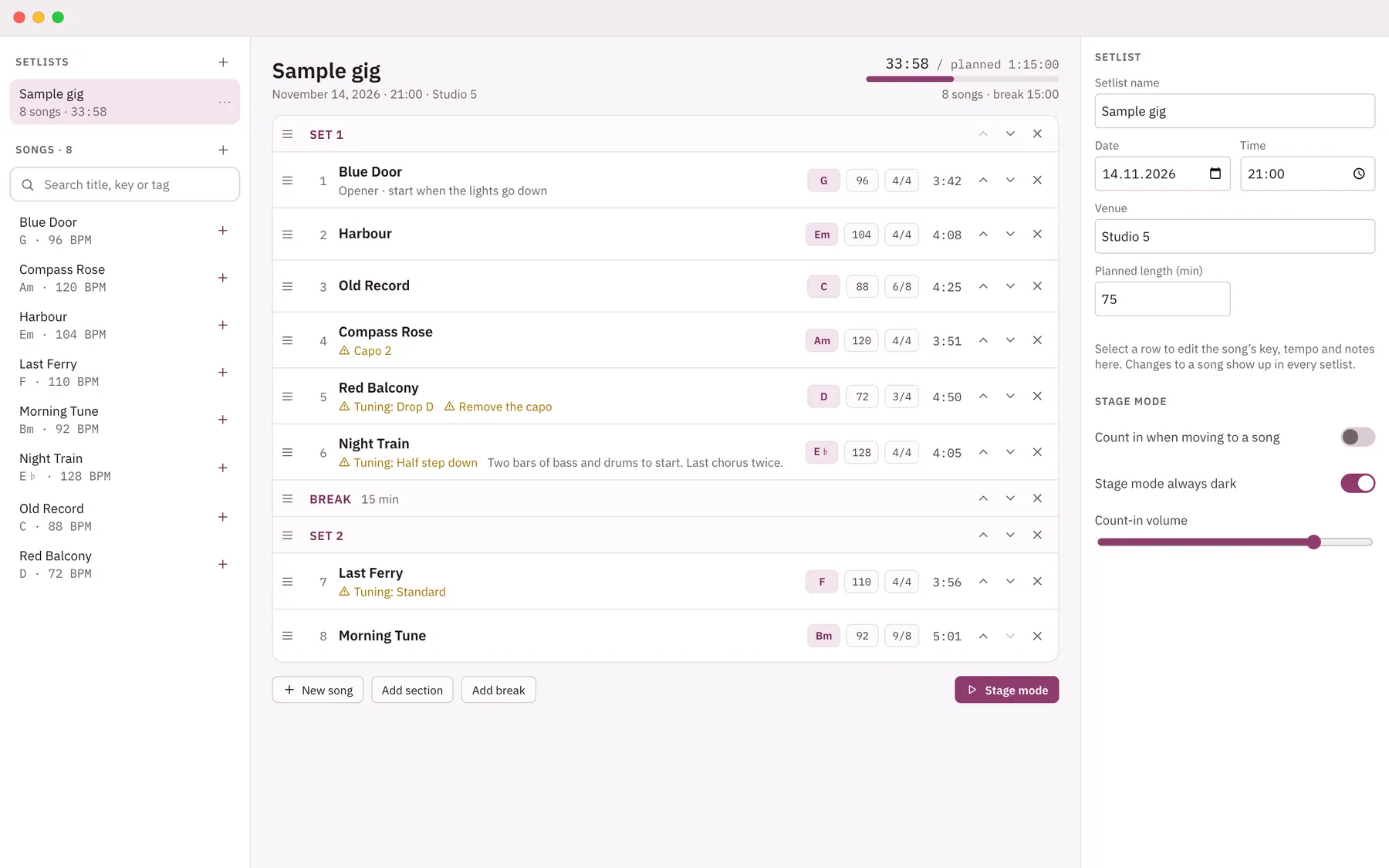 Cuevio screenshot: workspace with sample content