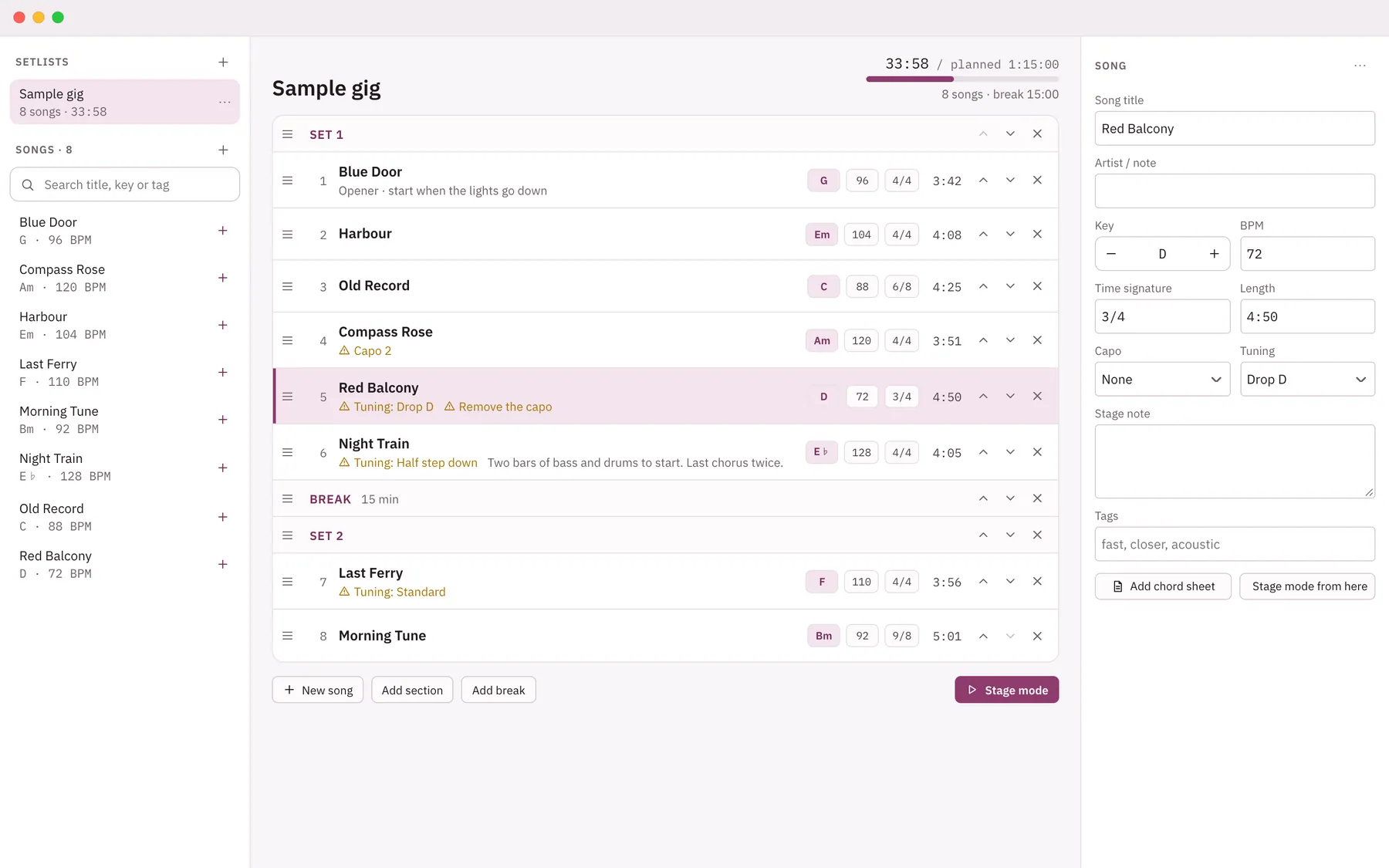 Cuevio screenshot: workspace with sample content