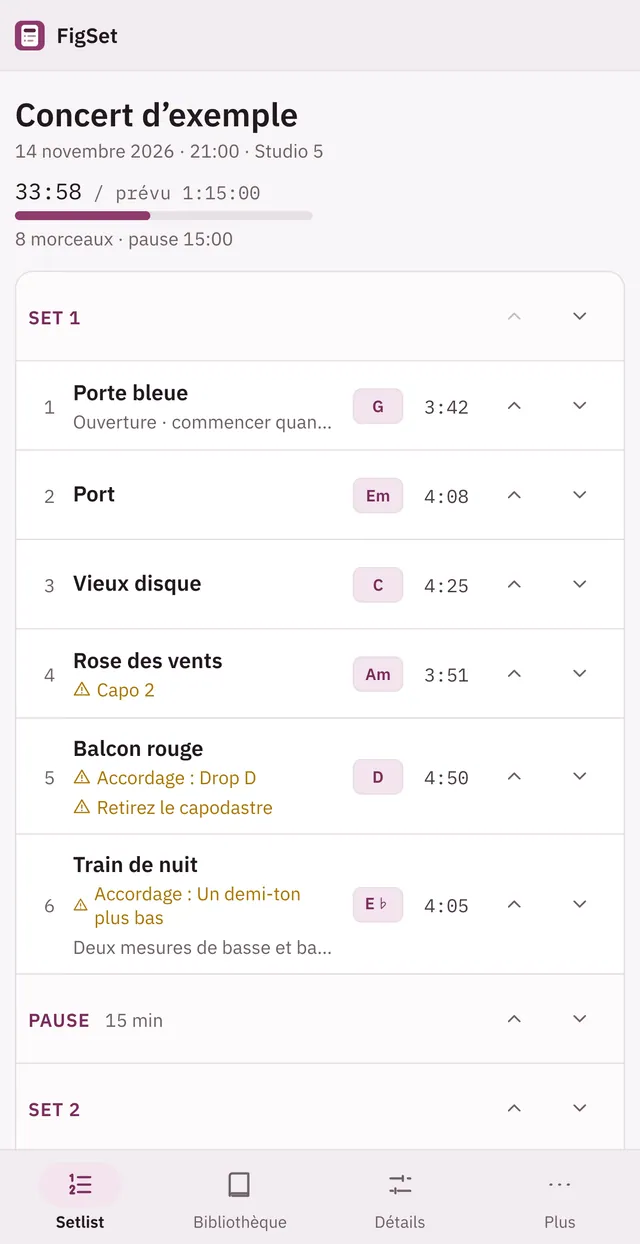 Capture d'écran de Cuevio : espace de travail avec un contenu d'exemple