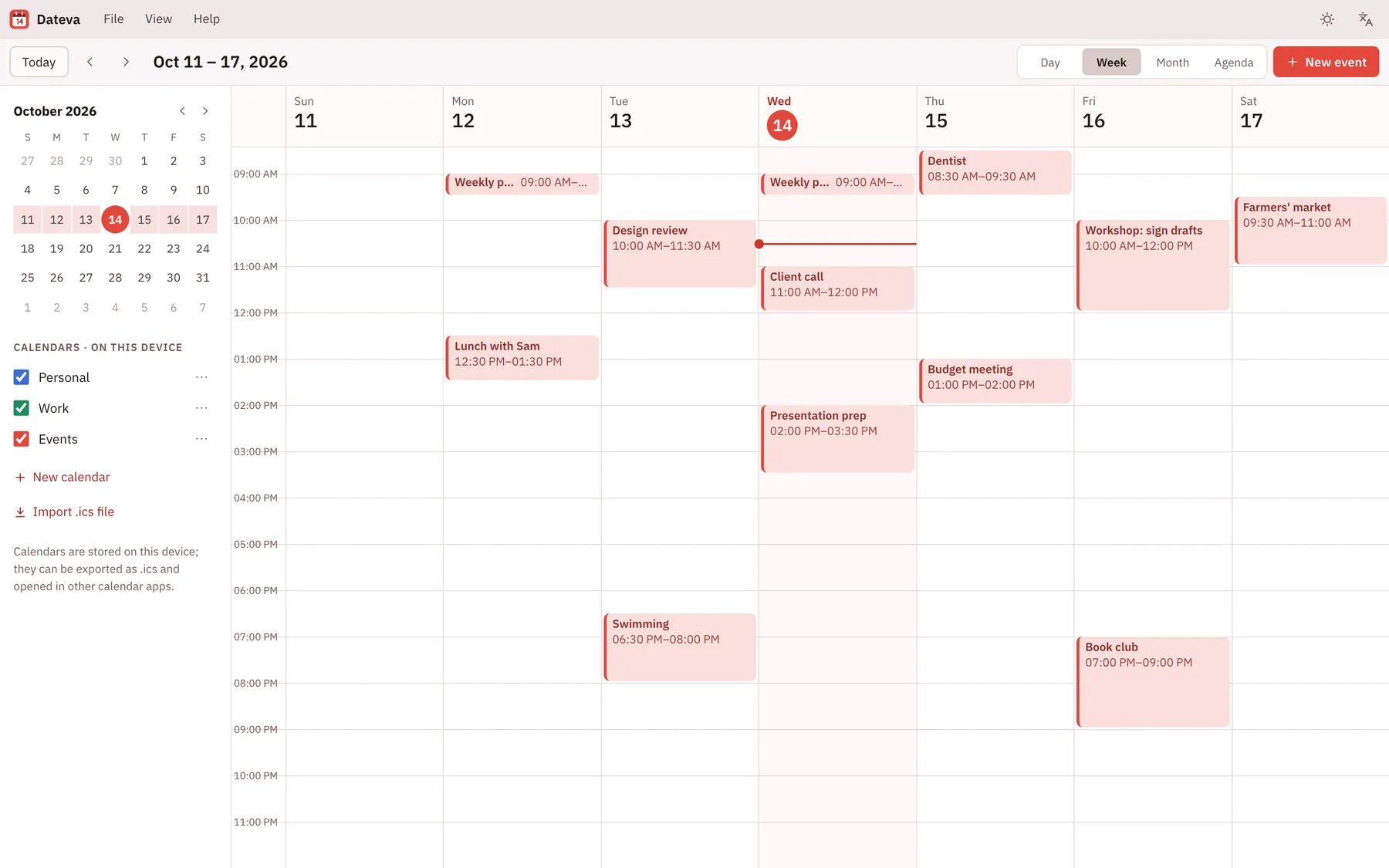 Dateva screenshot: workspace with sample content