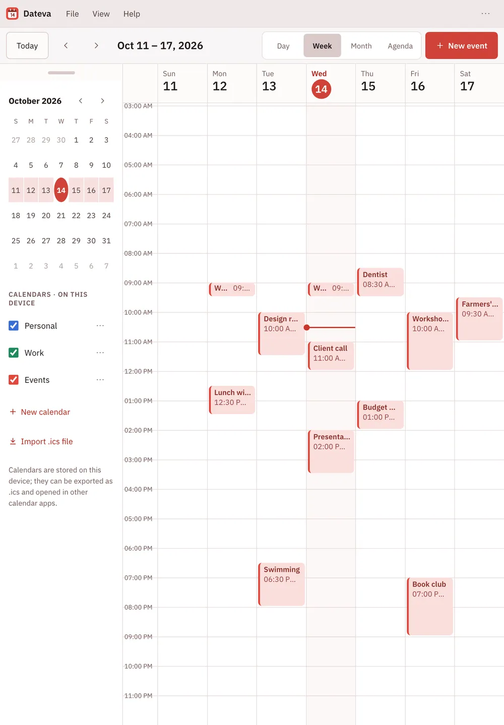 Dateva screenshot: workspace with sample content