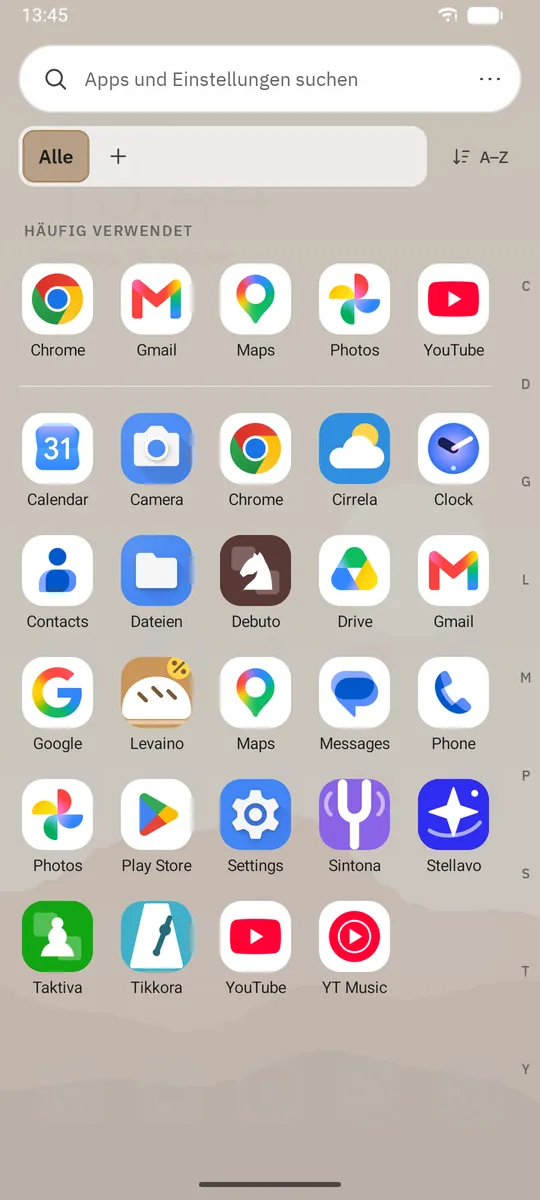 Bildschirmfoto von Dockela Launcher: Arbeitsbereich mit Beispielinhalt