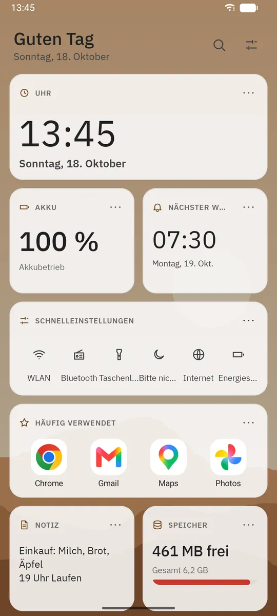 Bildschirmfoto von Dockela Launcher: Arbeitsbereich mit Beispielinhalt