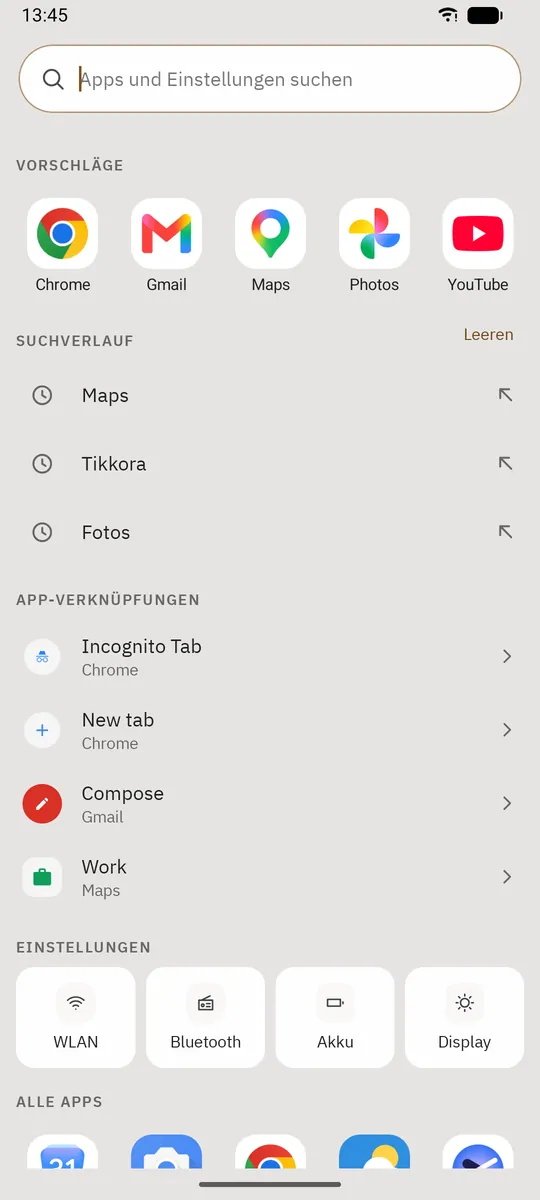 Bildschirmfoto von Dockela Launcher: Arbeitsbereich mit Beispielinhalt