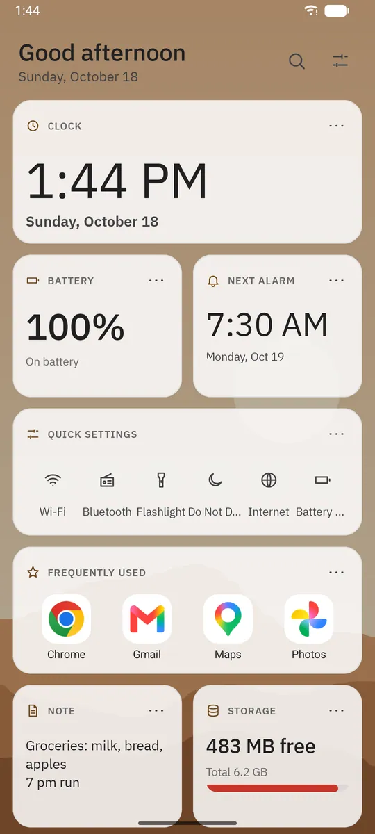 Dockela Launcher screenshot: workspace with sample content