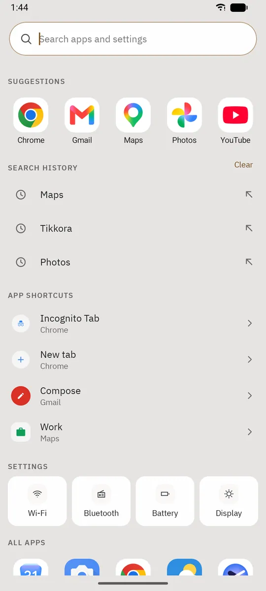 Dockela Launcher screenshot: workspace with sample content