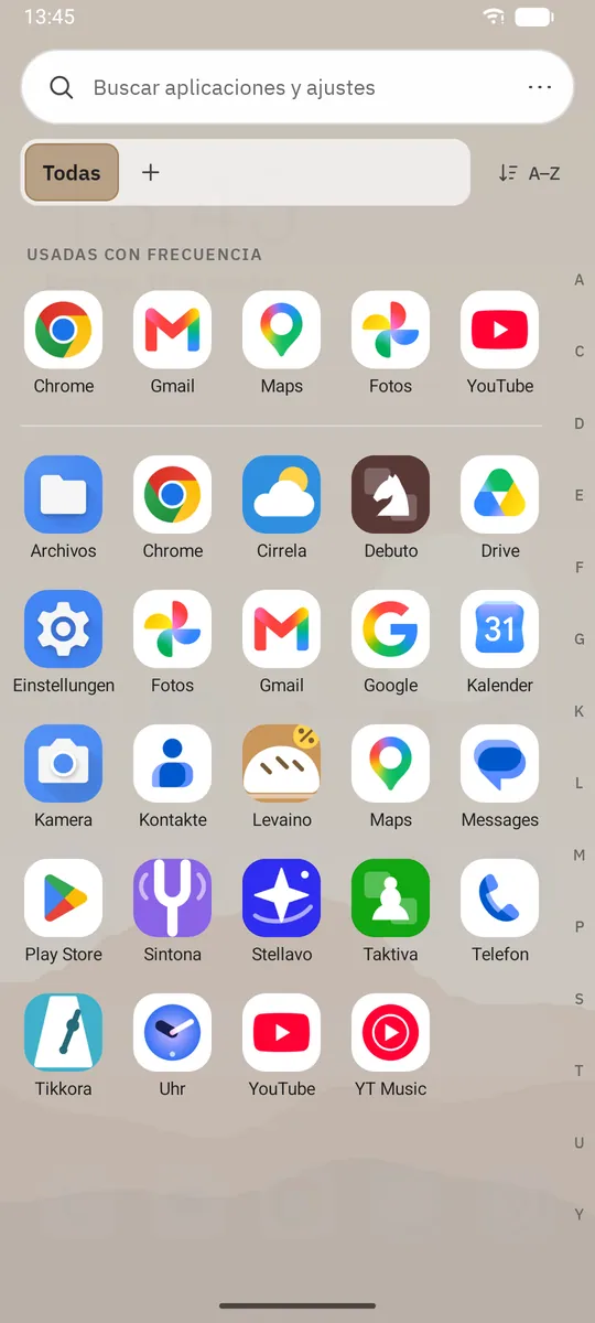 Captura de pantalla de Dockela Launcher: área de trabajo con contenido de ejemplo