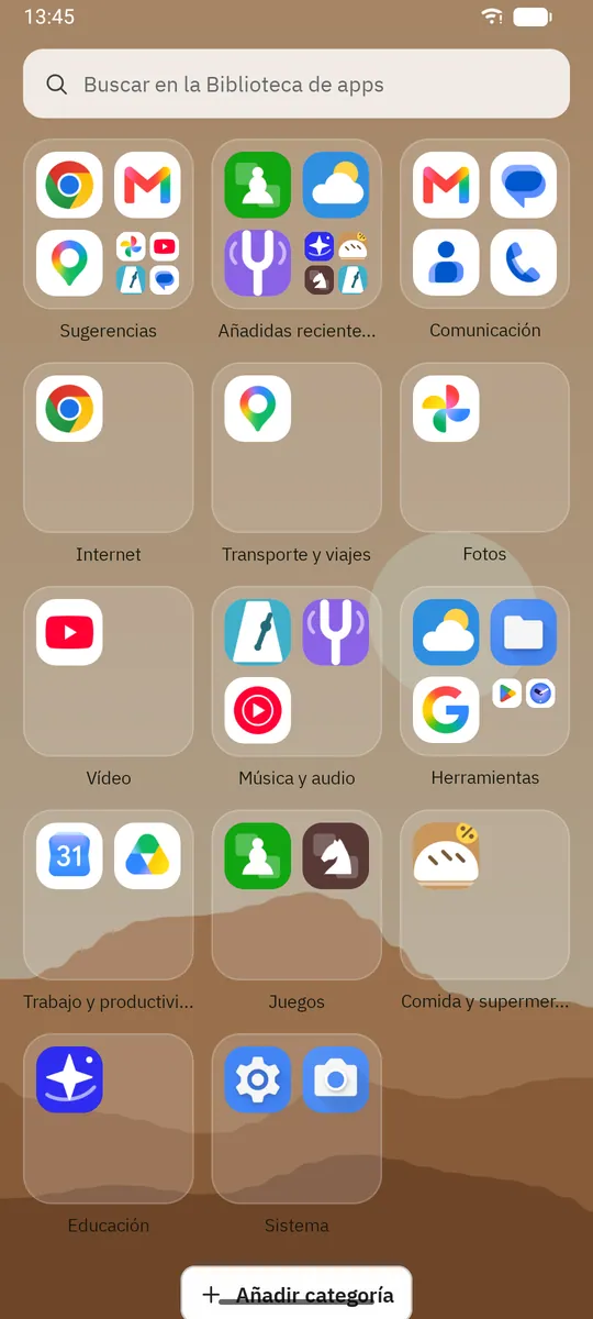 Captura de pantalla de Dockela Launcher: área de trabajo con contenido de ejemplo
