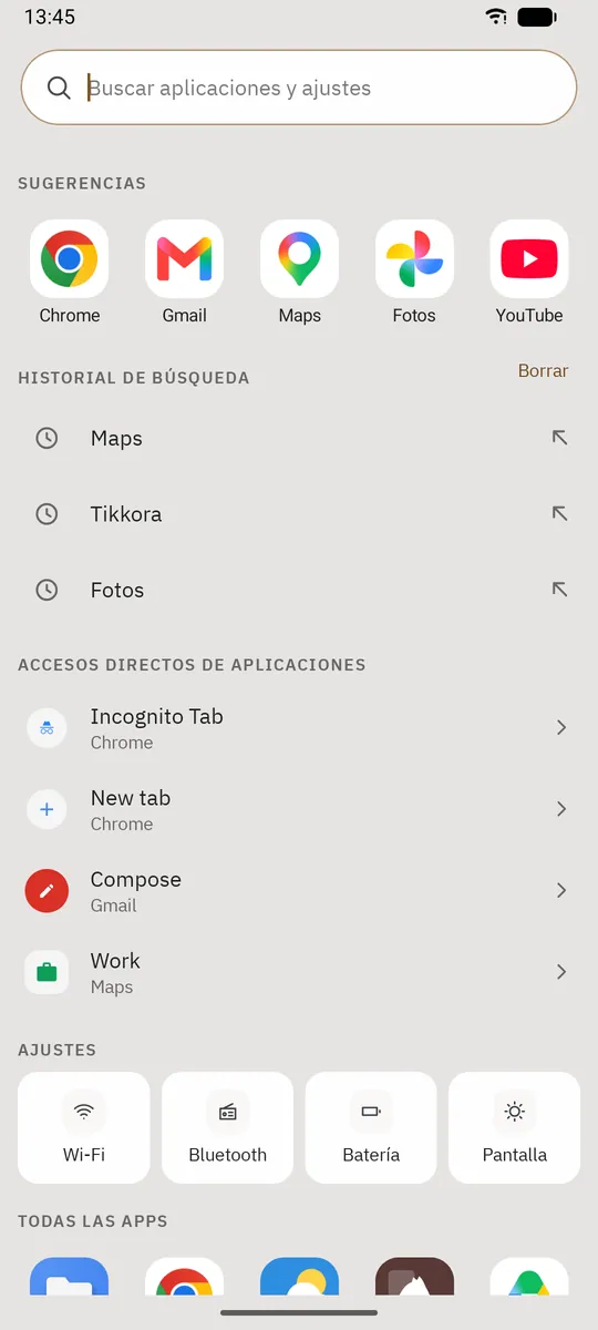 Captura de pantalla de Dockela Launcher: área de trabajo con contenido de ejemplo