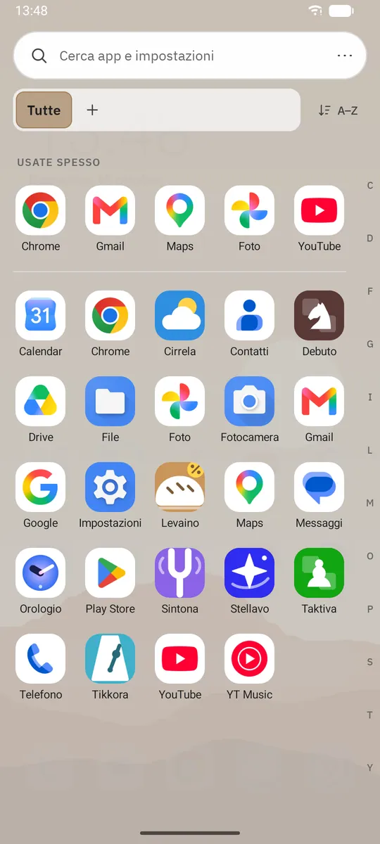 Screenshot di Dockela Launcher: area di lavoro con contenuto di esempio