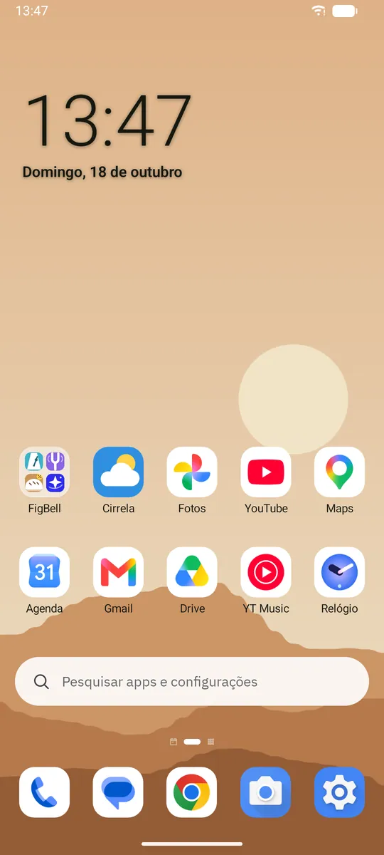Captura de tela do Dockela Launcher: área de trabalho com conteúdo de exemplo