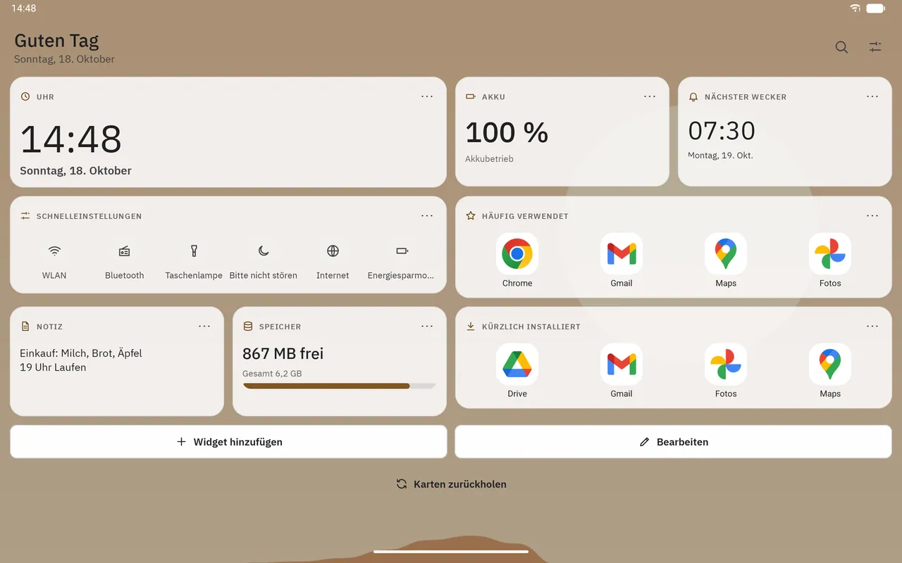 Bildschirmfoto von Dockela Launcher: Arbeitsbereich mit Beispielinhalt