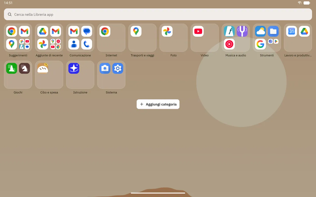 Screenshot di Dockela Launcher: area di lavoro con contenuto di esempio