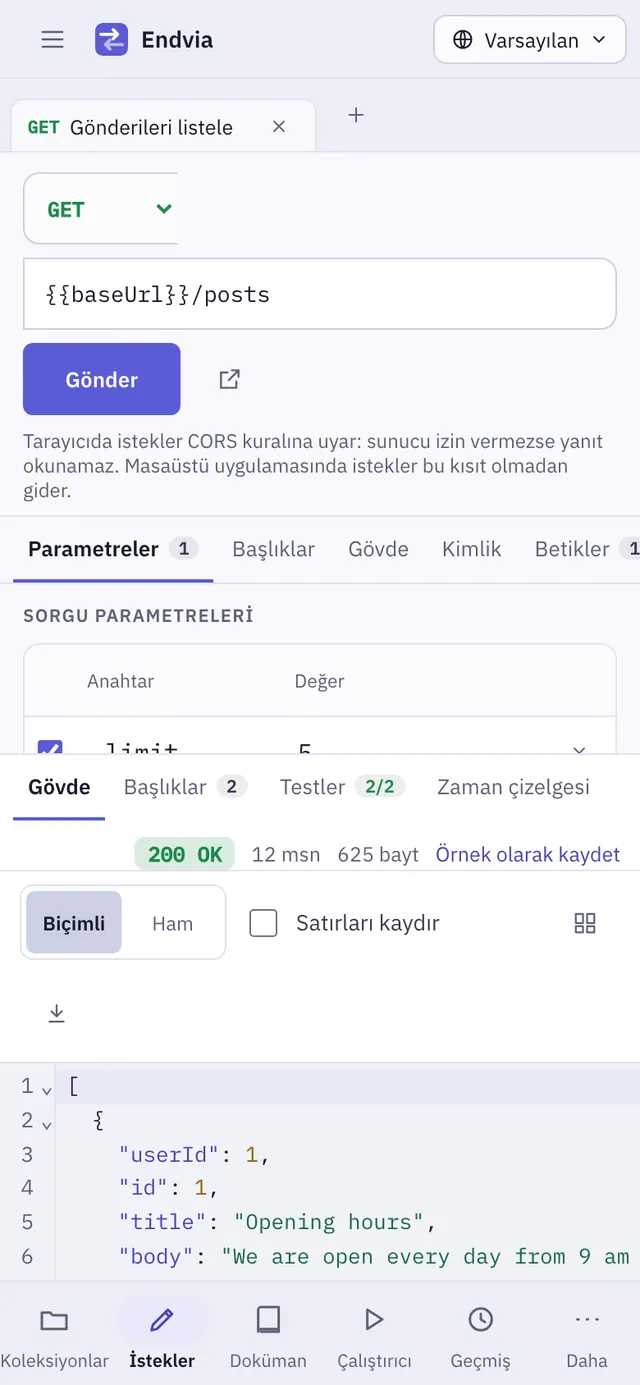 Endvia ekran görüntüsü: örnek içerikle çalışma alanı