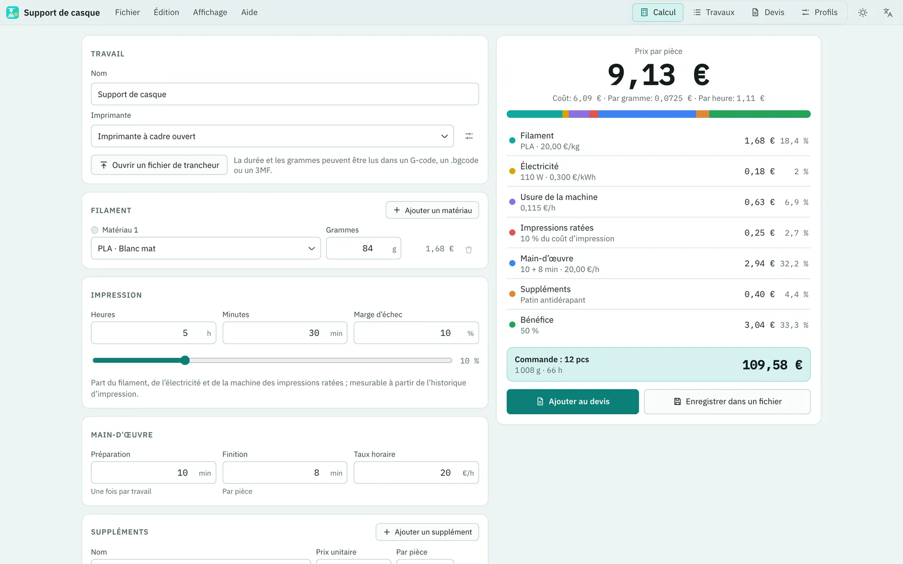 Capture d'écran de Extrudo : espace de travail avec un contenu d'exemple