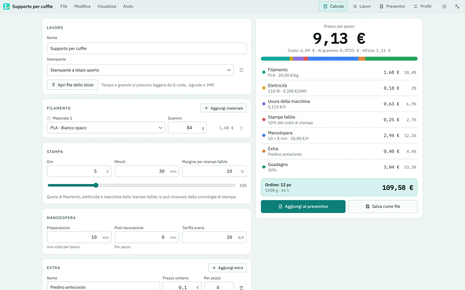 Screenshot di Extrudo: area di lavoro con contenuto di esempio