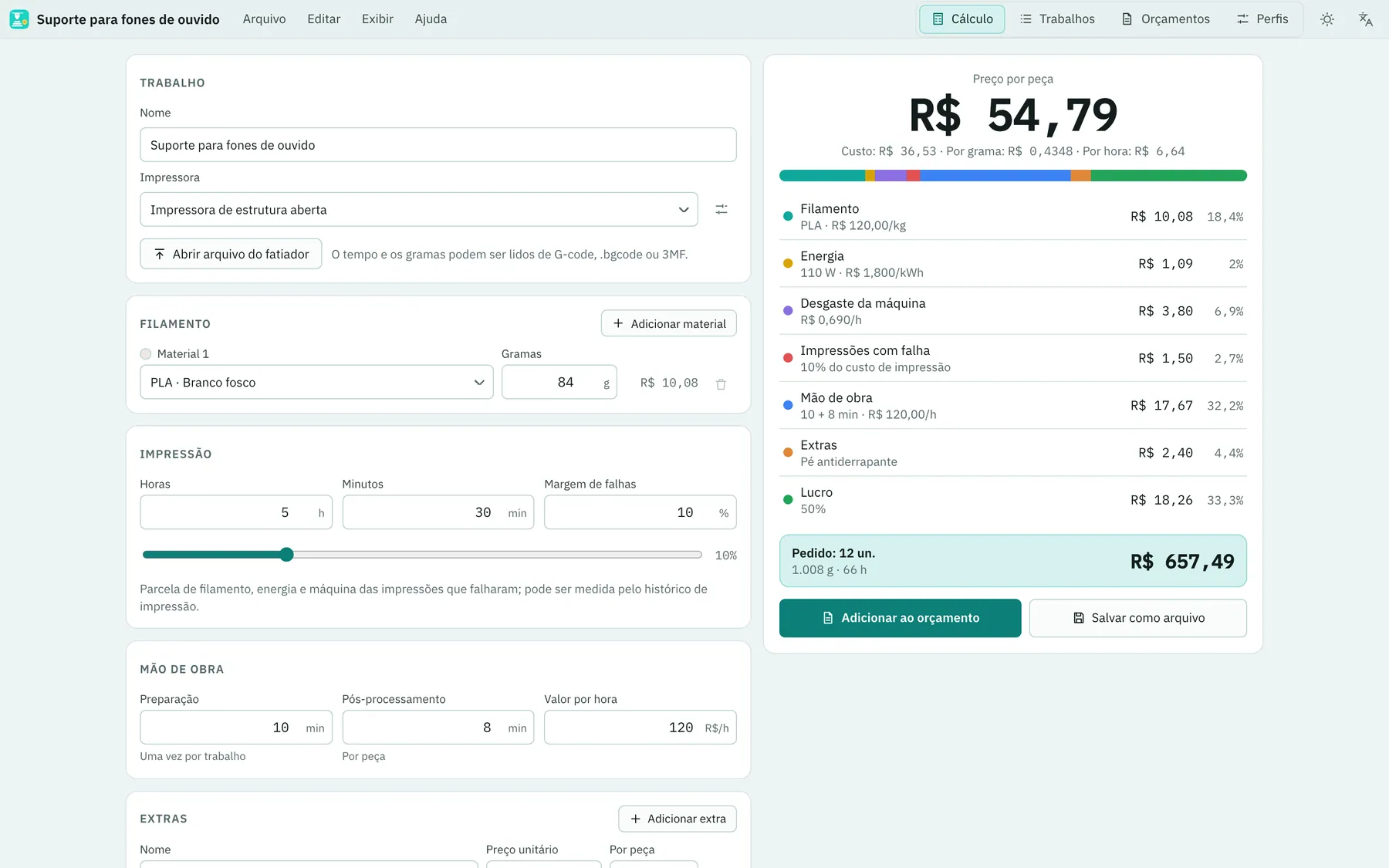 Captura de tela do Extrudo: área de trabalho com conteúdo de exemplo