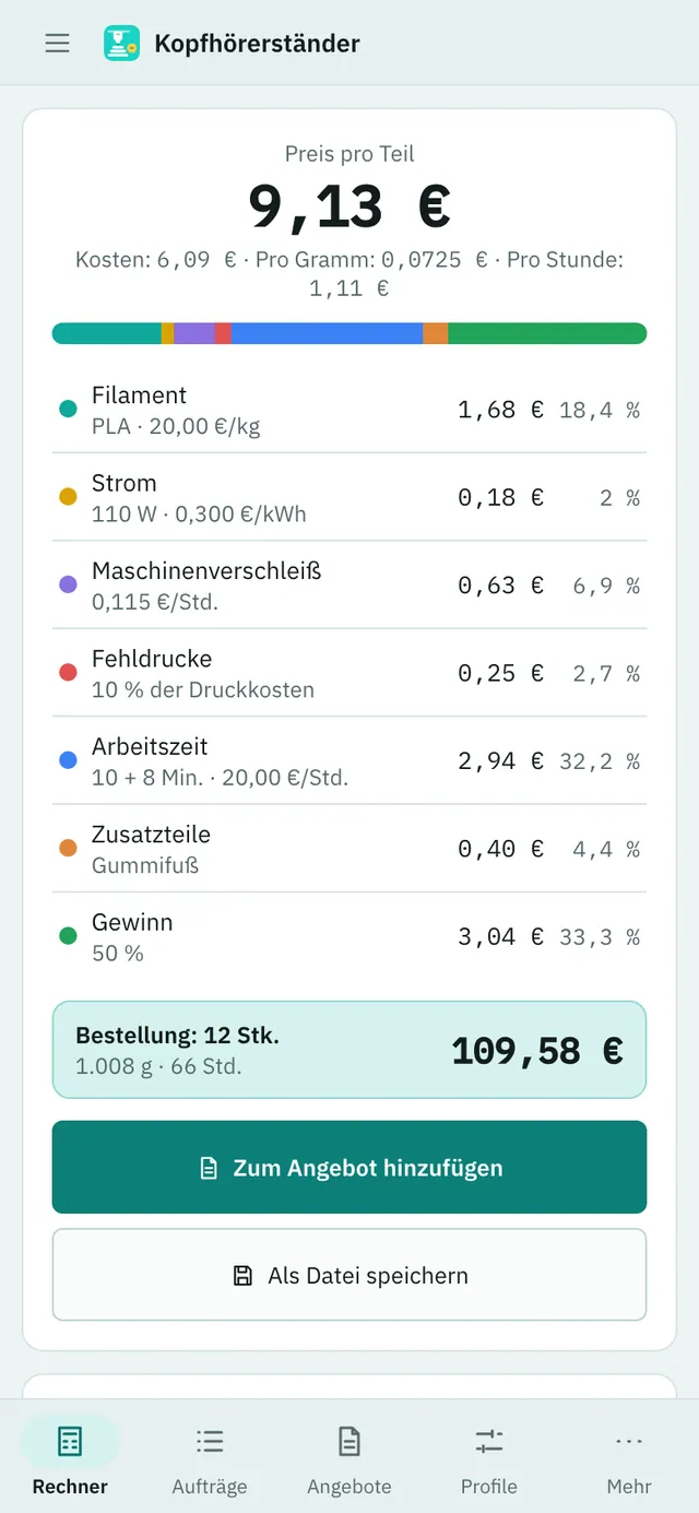 Bildschirmfoto von Extrudo: Arbeitsbereich mit Beispielinhalt