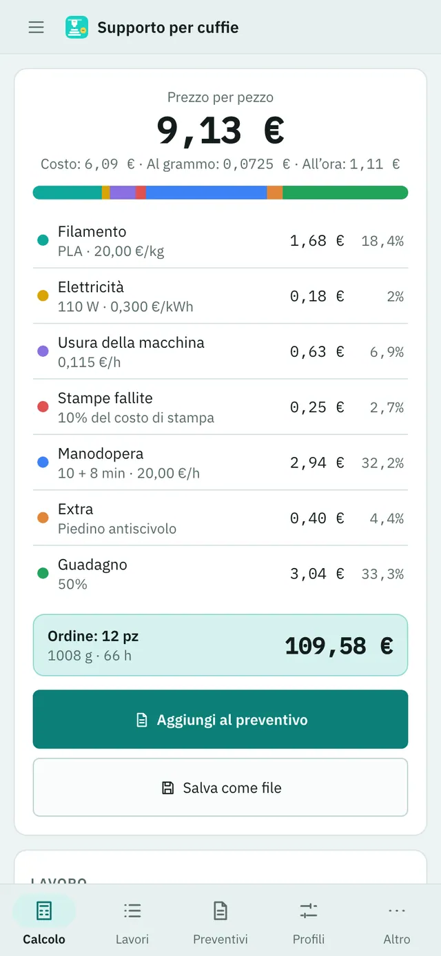 Screenshot di Extrudo: area di lavoro con contenuto di esempio