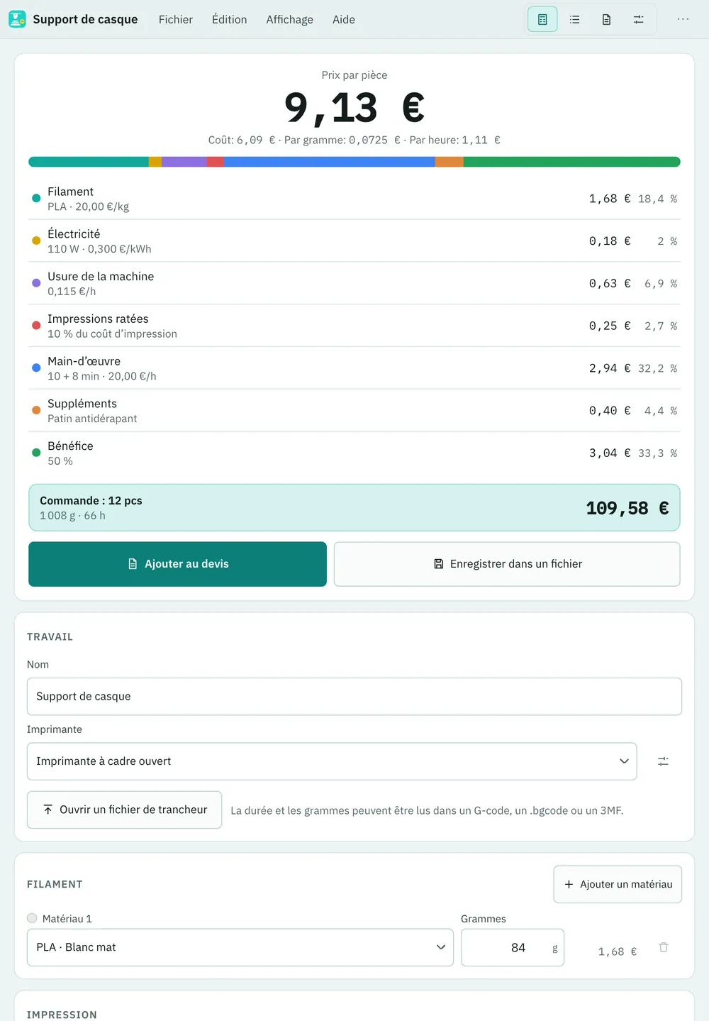 Capture d'écran de Extrudo : espace de travail avec un contenu d'exemple