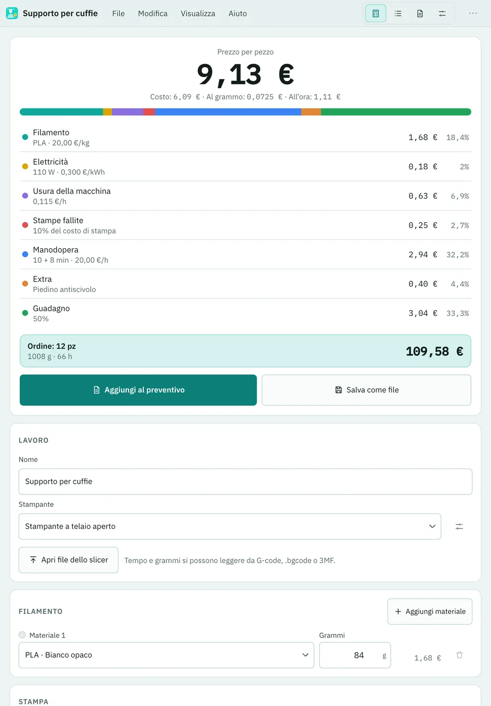 Screenshot di Extrudo: area di lavoro con contenuto di esempio
