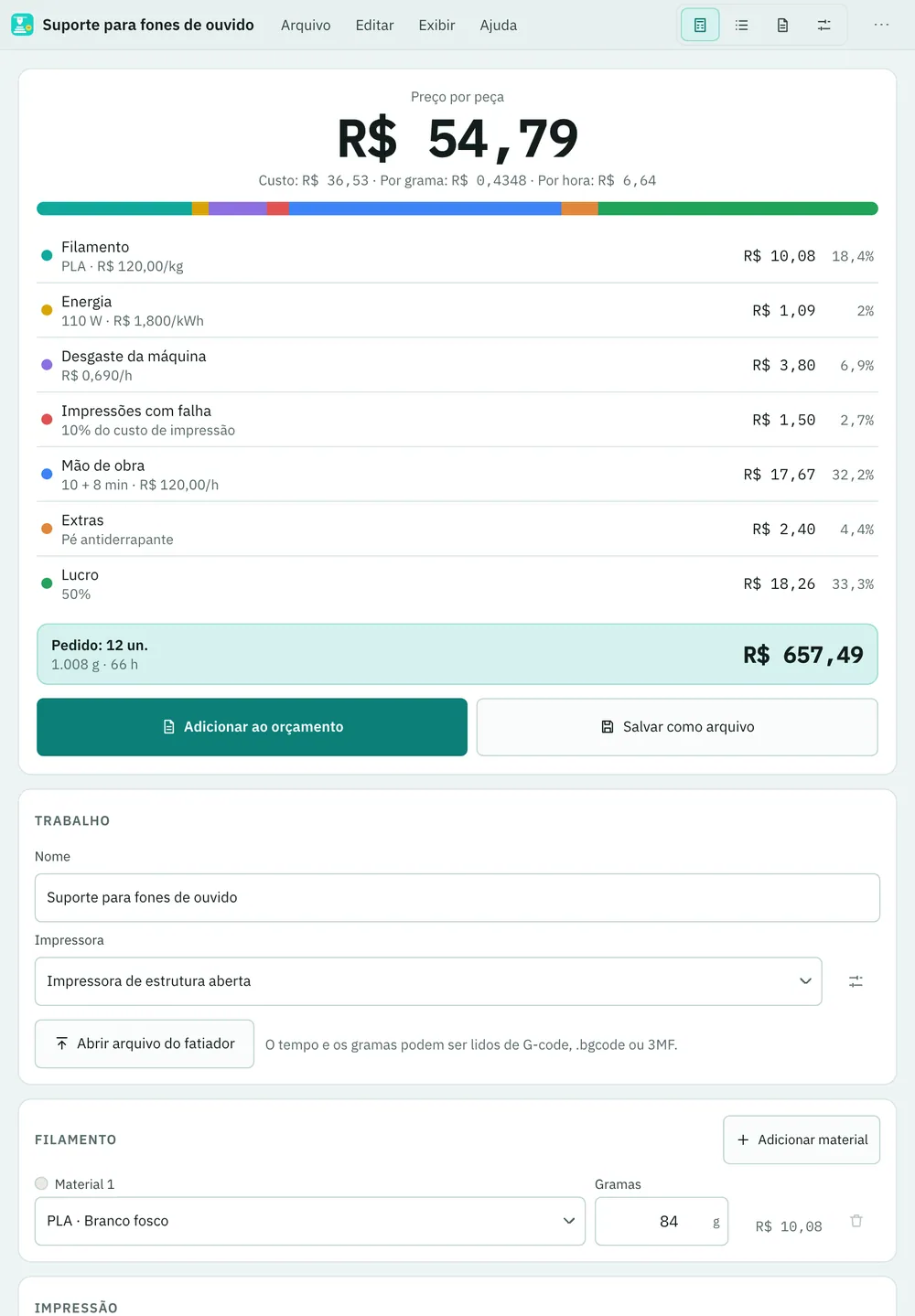 Captura de tela do Extrudo: área de trabalho com conteúdo de exemplo