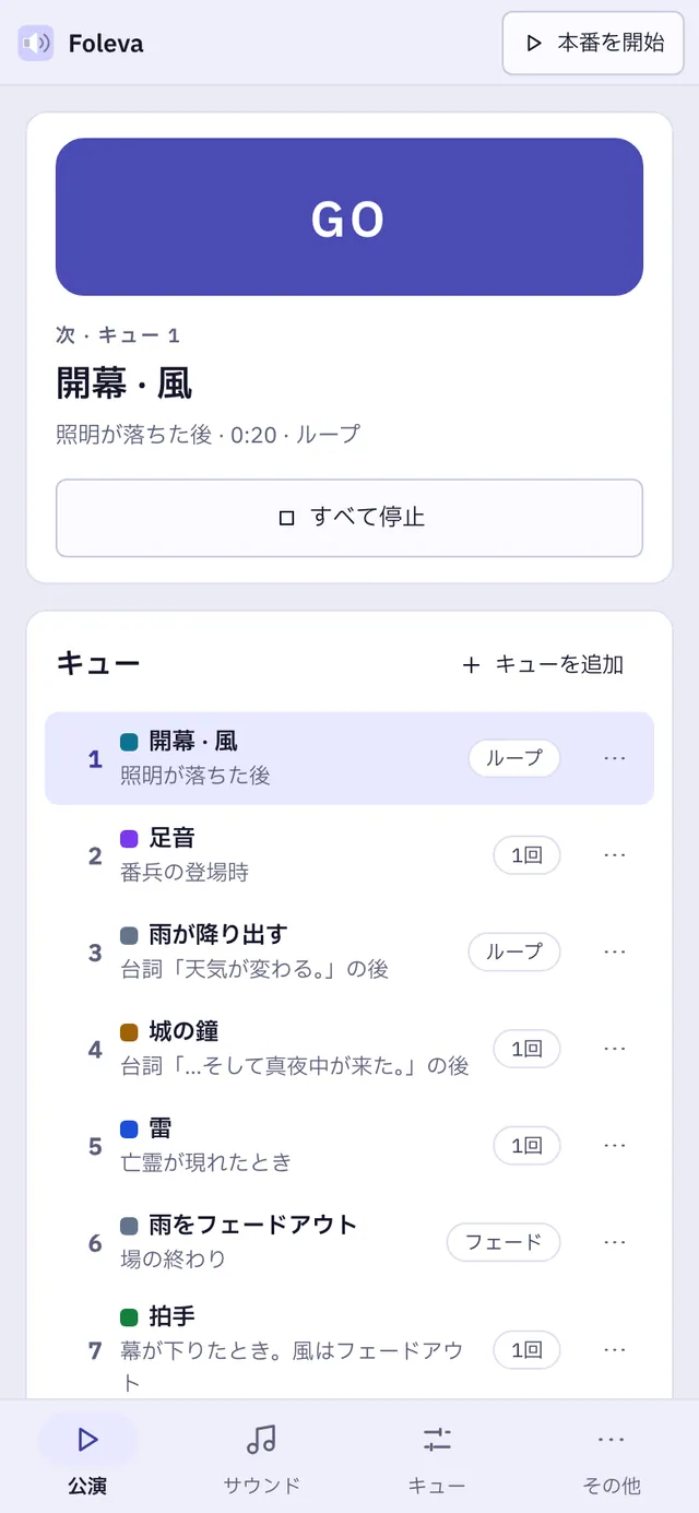 Foleva のスクリーンショット:サンプルコンテンツを開いた作業画面