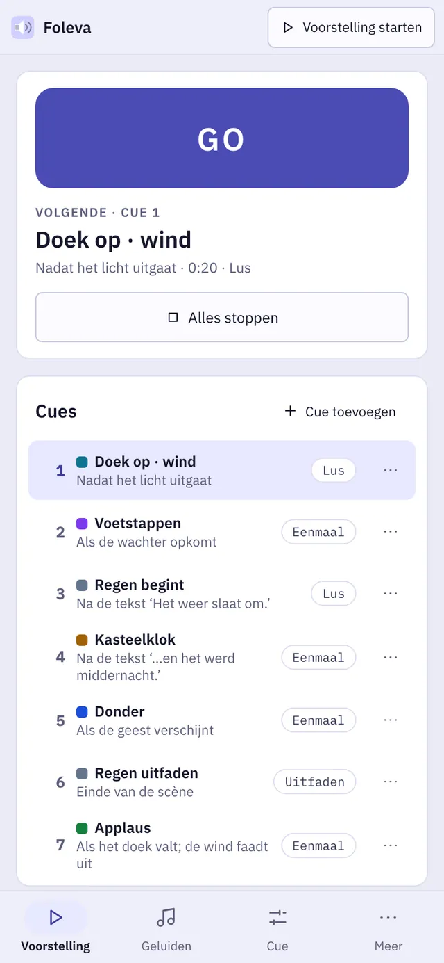 Schermafbeelding van Foleva: werkruimte met voorbeeldinhoud