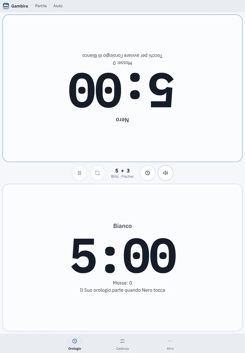 Screenshot di Gambira: area di lavoro con contenuto di esempio