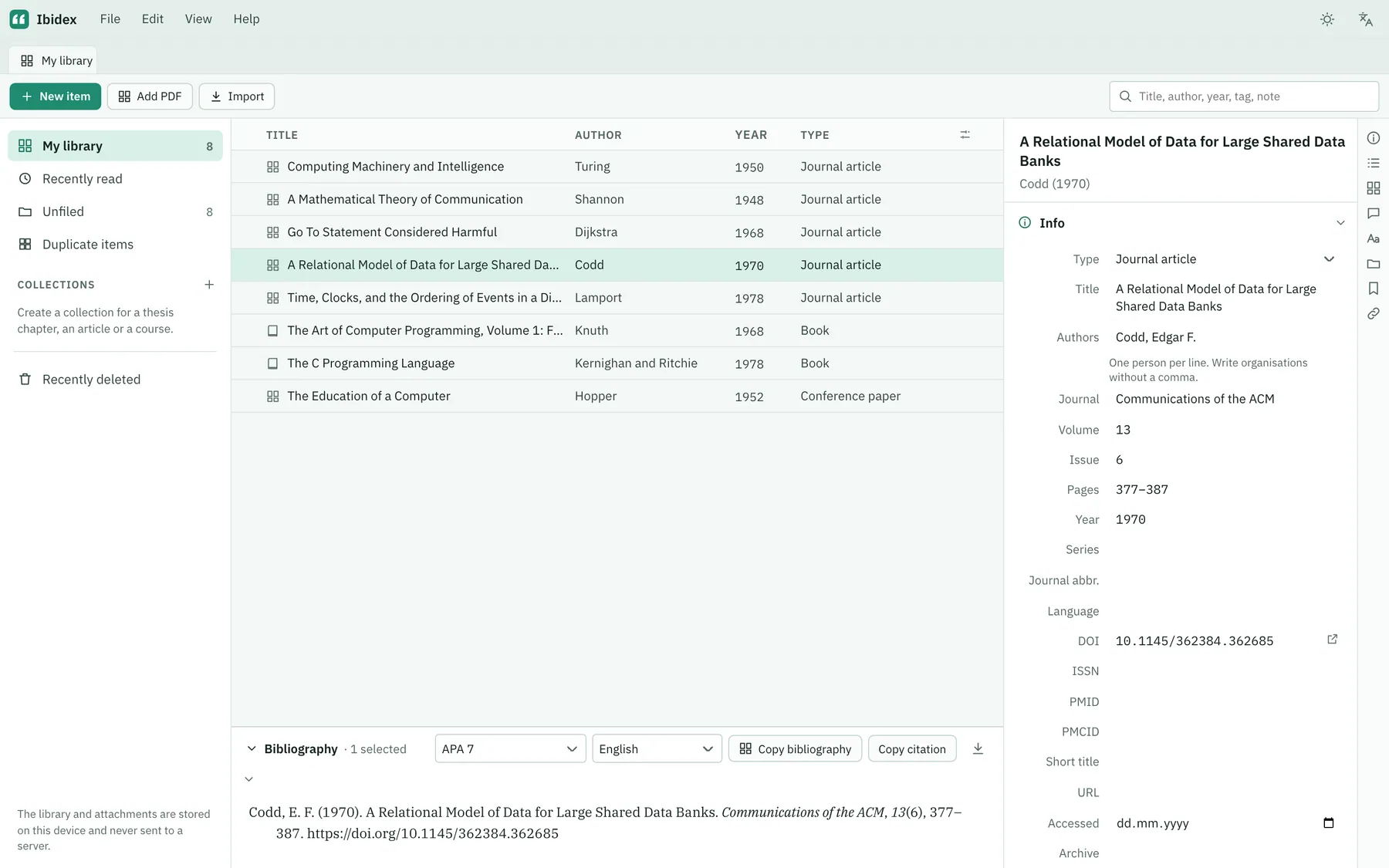 Ibidex screenshot: workspace with sample content
