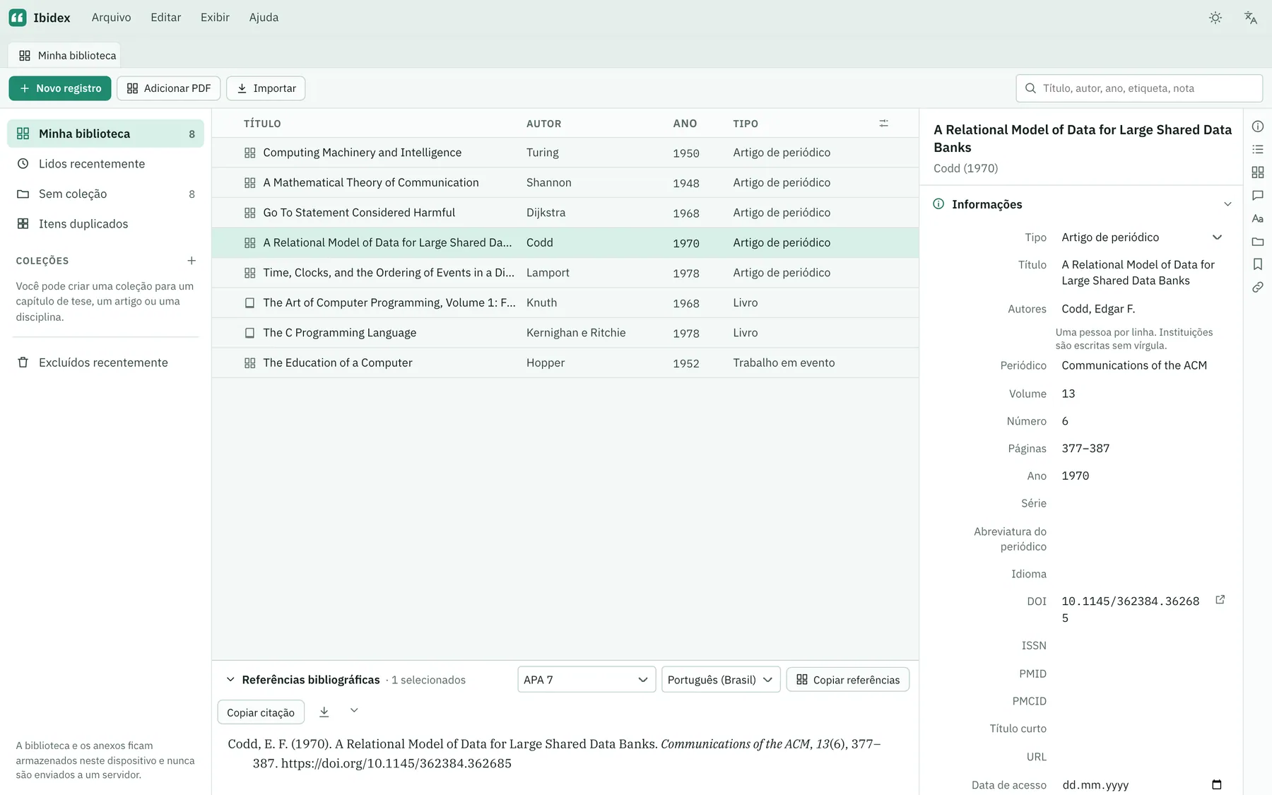 Captura de tela do Ibidex: área de trabalho com conteúdo de exemplo