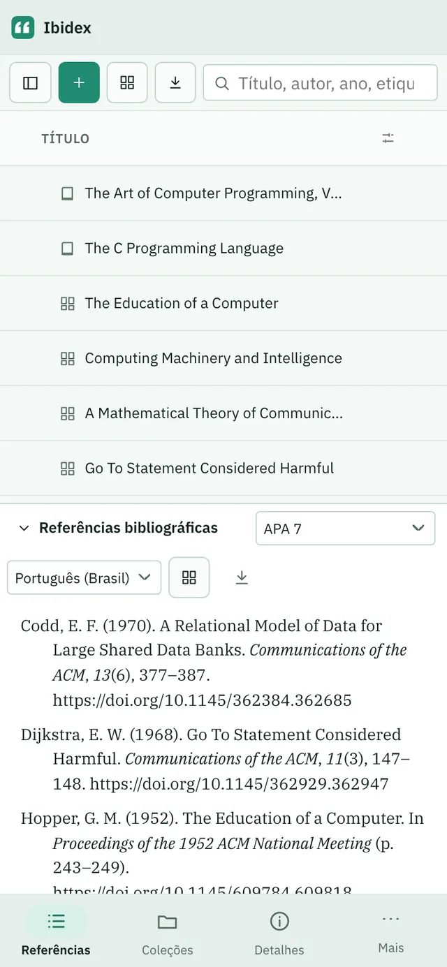 Captura de tela do Ibidex: área de trabalho com conteúdo de exemplo