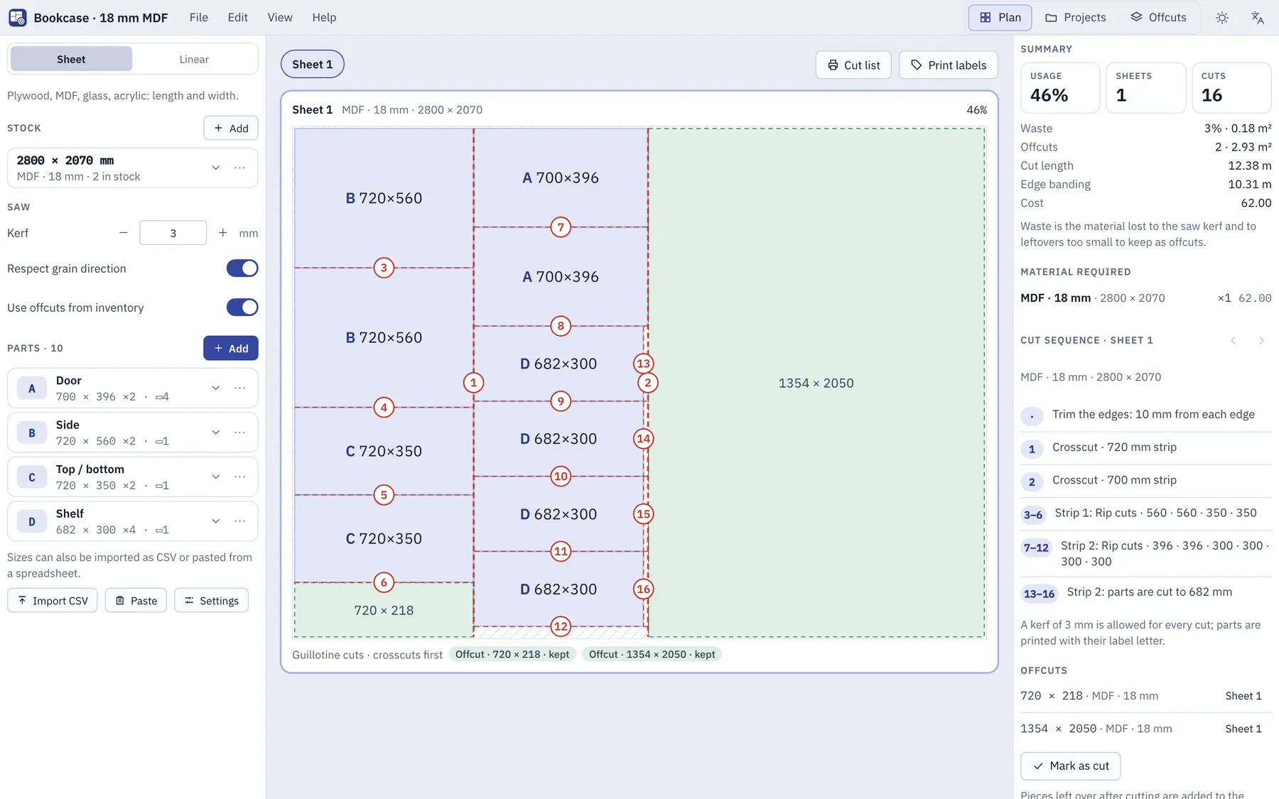 Kerfio screenshot: workspace with sample content
